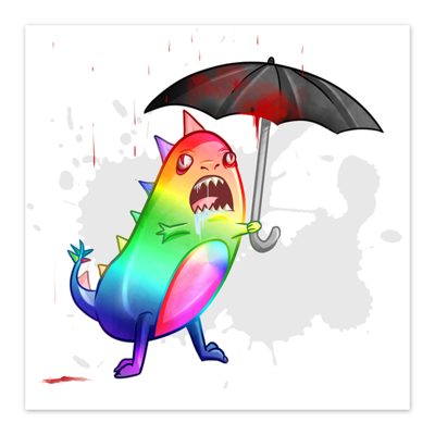 Rainbow Dinosaur - 8x8 Art Print - by Denis Caron