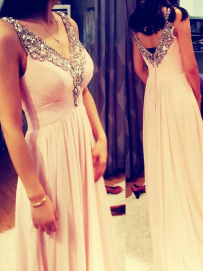 sexy prom dresses,Picture color A-line V-neck Floor-length Chiffon Prom Dresses Evening Dresses 8806