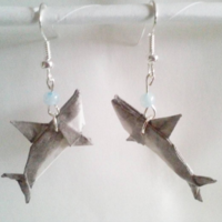 Origami Shark Earrings: Gray - Thumbnail 1