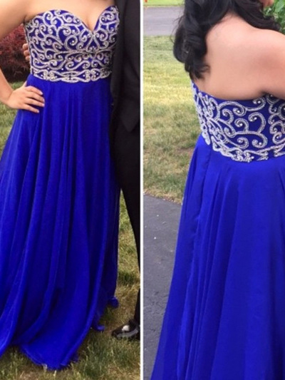 royal blue prom dresses,Royal Blue A-line Sweetheart Floor-length Chiffon Prom Dresses Evening Dresses 8814
