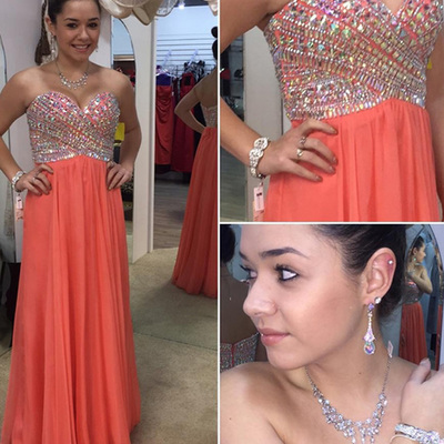 Orange prom dresses,orange a-line sweetheart floor-length chiffon prom dresses evening dresses 8821