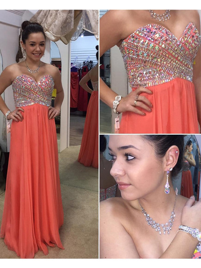 orange prom dresses,Orange A-line Sweetheart Floor-length Chiffon Prom Dresses Evening Dresses 8821
