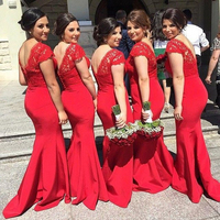 Red Bridesmaid Dress ,Mermaid Bridesmaid Dress,Fashion Bridesmaid Dress,V-Neck Bridesmaid Dress,Sexy Bridesmaid Dress ,Lace Bridesmaid Dress ,BD143382 - Thumbnail 1