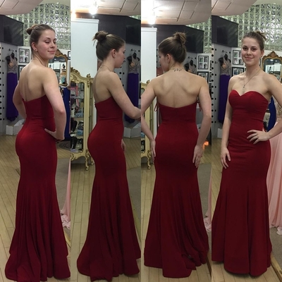 Burgundy prom dresses,burgundy mermaid sweetheart floor-length chiffon prom dresses evening dresses 8831