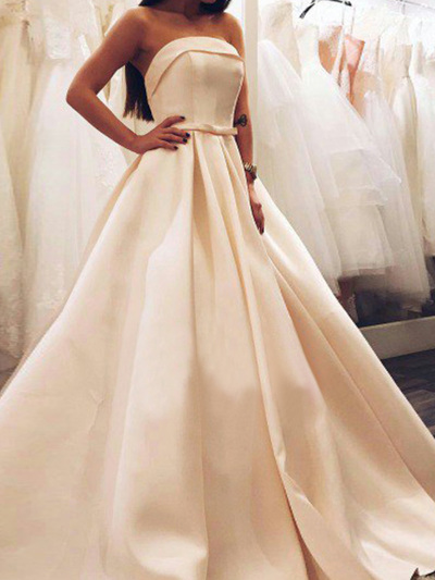 coral prom dresses,Pearl Pink A-line Strapless Floor-length Taffeta Prom Dresses Evening Dresses 8832