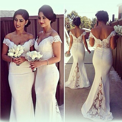 White prom dresses,white trumpet/mermaid off-the-shoulder floor-length chiffon prom dresses evening dresses 8833