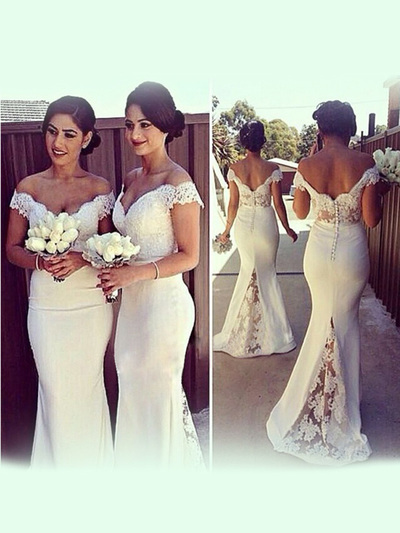 white prom dresses,White Trumpet/Mermaid Off-the-shoulder Floor-length Chiffon Prom Dresses Evening Dresses 8833