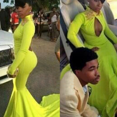 Yellow prom dresses,daffodil mermaid high neck floor-length elastic woven satin prom dresses evening dresses 8834