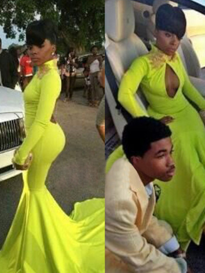 yellow prom dresses,Daffodil Mermaid High Neck Floor-length Elastic Woven Satin Prom Dresses Evening Dresses 8834