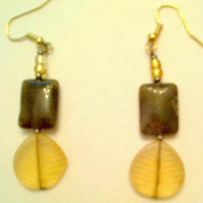 Hunter green yellow leaf earrings
