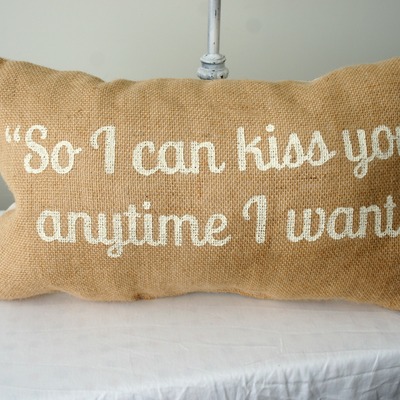 Kiss you anytime burlap pillow
