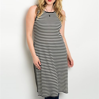 Plus size striped longline tank