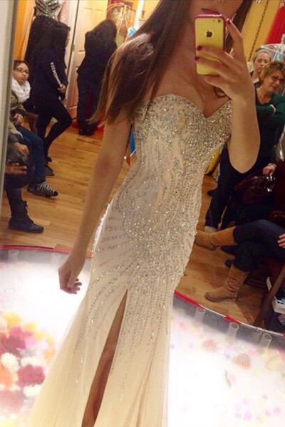 Sparkle prom dress, long prom dress, side split prom dress, affordable prom dress, mermaid prom dresses, sweetheart prom dress, PD15123
