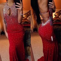 Red Prom Dress, Mermaid Prom Dress, Sexy Prom Dress, Backless Prom Dress, Halter Prom Dress, Prom Dress, Evening Dress, BD801 - Thumbnail 1