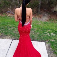 Red Prom Dress, Mermaid Prom Dress, Sexy Prom Dress, Backless Prom Dress, Halter Prom Dress, Prom Dress, Evening Dress, BD801 - Thumbnail 2