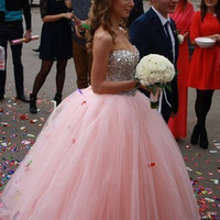 Sweetheart Tulle Beading Modest Ball Gown prom dress Quinceanera Dress Sweet 16 Dresses - Thumbnail 3
