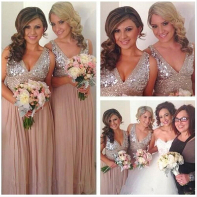 Sequin bridesmaid dress, long bridesmaid dress, v-neck bridesmaid dress, off shoulder bridesmaid dress,discount bridesmaid dress - Thumbnail 5