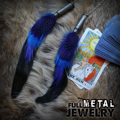 Blue Feather Bullet Earrings