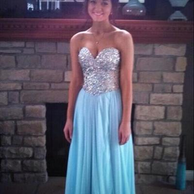 Blue beaded prom dresses a line sweetheart longh evening dress charming long formal prom gowns