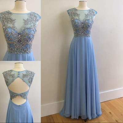 Long prom dress,chiffon prom dresses with illusion neck beaded bodice 2016 prom dresses