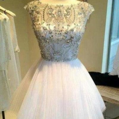 Short prom dress,2016 a-line white tulle jewel cocktail dress,cute homecoming dress - Thumbnail 5