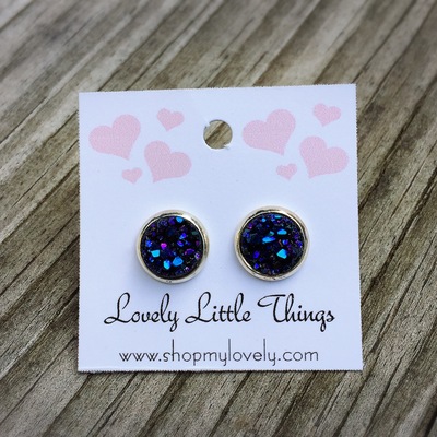 8mm midnight blue/purple studs with silver setting