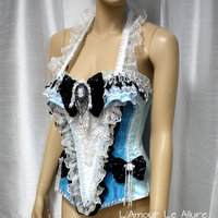 Cinderella Alice In Wonderland Corset Cosplay Dance Costume Rave Bra Rave Wear Halloween Burlesque Show Girl - Thumbnail 1