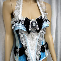 Cinderella Alice In Wonderland Corset Cosplay Dance Costume Rave Bra Rave Wear Halloween Burlesque Show Girl - Thumbnail 4