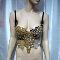 Silver Gold Beaded Sun and Moon Rave Bra Dance Halloween Costume Galaxy - Thumbnail 1