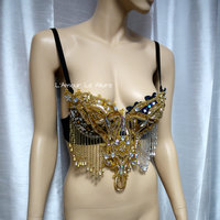 Silver Gold Beaded Sun and Moon Rave Bra Dance Halloween Costume Galaxy - Thumbnail 2