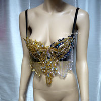 Silver Gold Beaded Sun and Moon Rave Bra Dance Halloween Costume Galaxy - Thumbnail 5