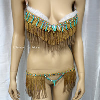 Native Pocahontas Bra Costume Cosplay Dance Costume Rave Wear Halloween Burlesque Show Girl - Thumbnail 1