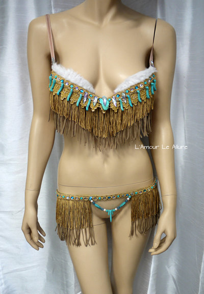 Native Pocahontas Bra Costume Cosplay Dance Costume Rave Wear Halloween Burlesque Show Girl