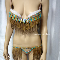 Native Pocahontas Bra Costume Cosplay Dance Costume Rave Wear Halloween Burlesque Show Girl - Thumbnail 3