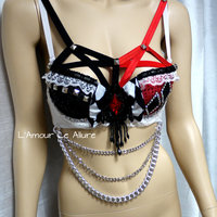 Harley Quinn Cage Bra Cosplay Dance Costume Rave Bra Rave Wear Halloween Burlesque Show Girl - Thumbnail 3