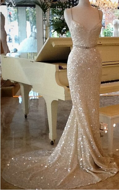 Champagne sequin prom dress, long prom dress, Mermaid prom dress, beautiful prom dress, prom dresses