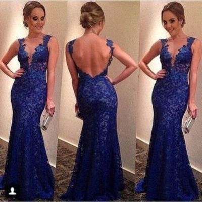 Lace mermaid prom dress, blue prom dress, prom dress online, 2016 new prom dress, lace prom dress