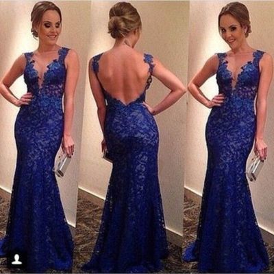 Lace mermaid prom dress, blue prom dress, prom dress online, 2016 new prom dress, lace prom dress