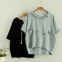 Solid Hoodie Pockets T-shirts - Thumbnail 1