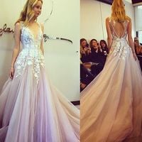 Long prom dress, off shoulder prom dress, prom dress with applique, v-neck prom dress, elegant prom dress, inexpensive prom dress, PD15071 - Thumbnail 3
