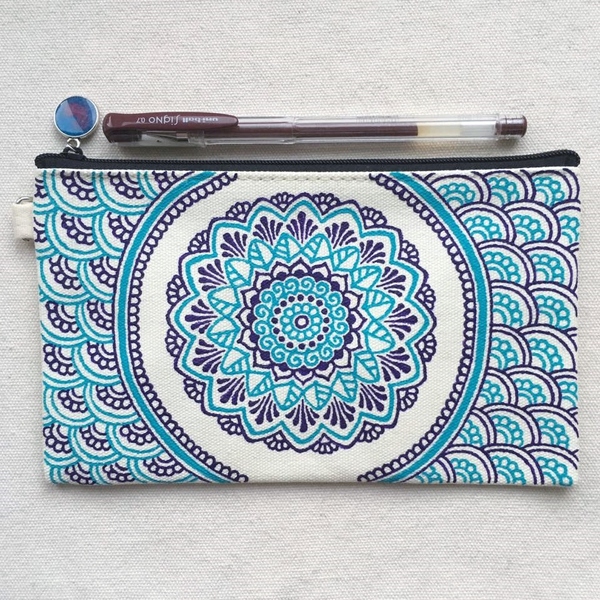 Hand Painted Henna bag Mandala bag Pattern Zipper Pouch Coin Purse Cotton Cosmetic Bag Pencil Case Phone Wallet Hand Drawn Art