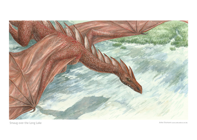 Tolkien Poster Print: "Smaug over the Long Lake"
