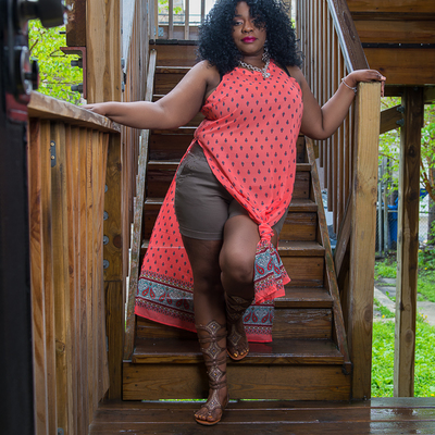 Coral aztec print tunic  size 1x