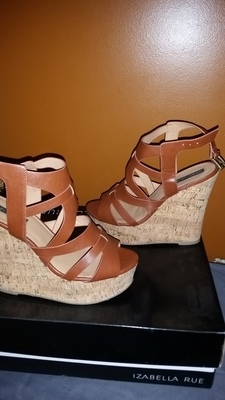 Brown Strappy Wedges w/Cork Heel Size 9