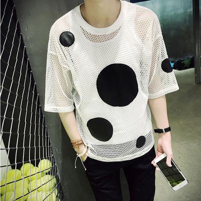 HOLLOW DESIGN SHORT SLEEVE WHITE BLACK POLKA DOTS T SHIRTS