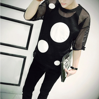 HOLLOW DESIGN SHORT SLEEVE WHITE BLACK POLKA DOTS T SHIRTS - Thumbnail 3