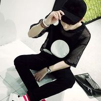 HOLLOW DESIGN SHORT SLEEVE WHITE BLACK POLKA DOTS T SHIRTS - Thumbnail 4