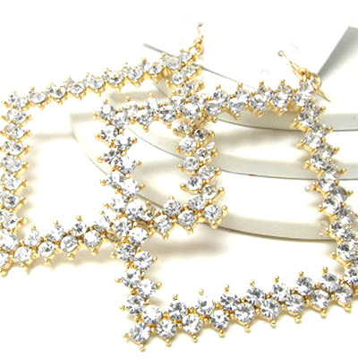 Multi crystal extra large metal square earrings