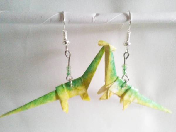 Origami Long Neck Dino earrings: Green