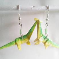 Origami Long Neck Dino earrings: Green